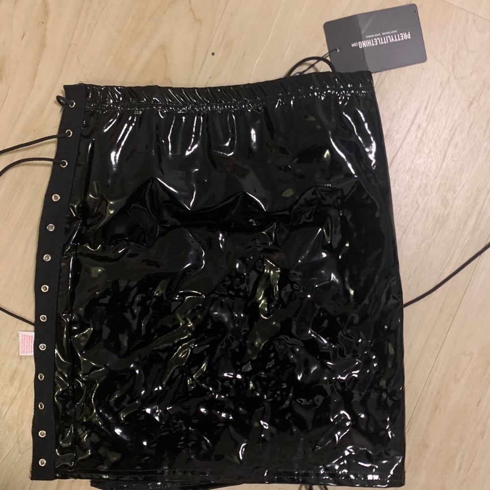 Latex Tie Up Mini Skirt